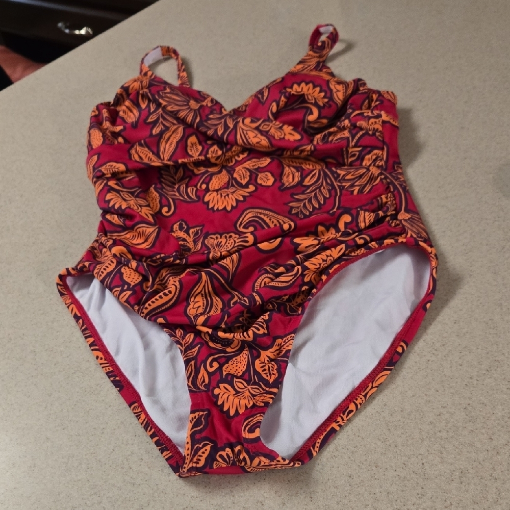 Floral One-Piece Swimsuit in Red and Orange